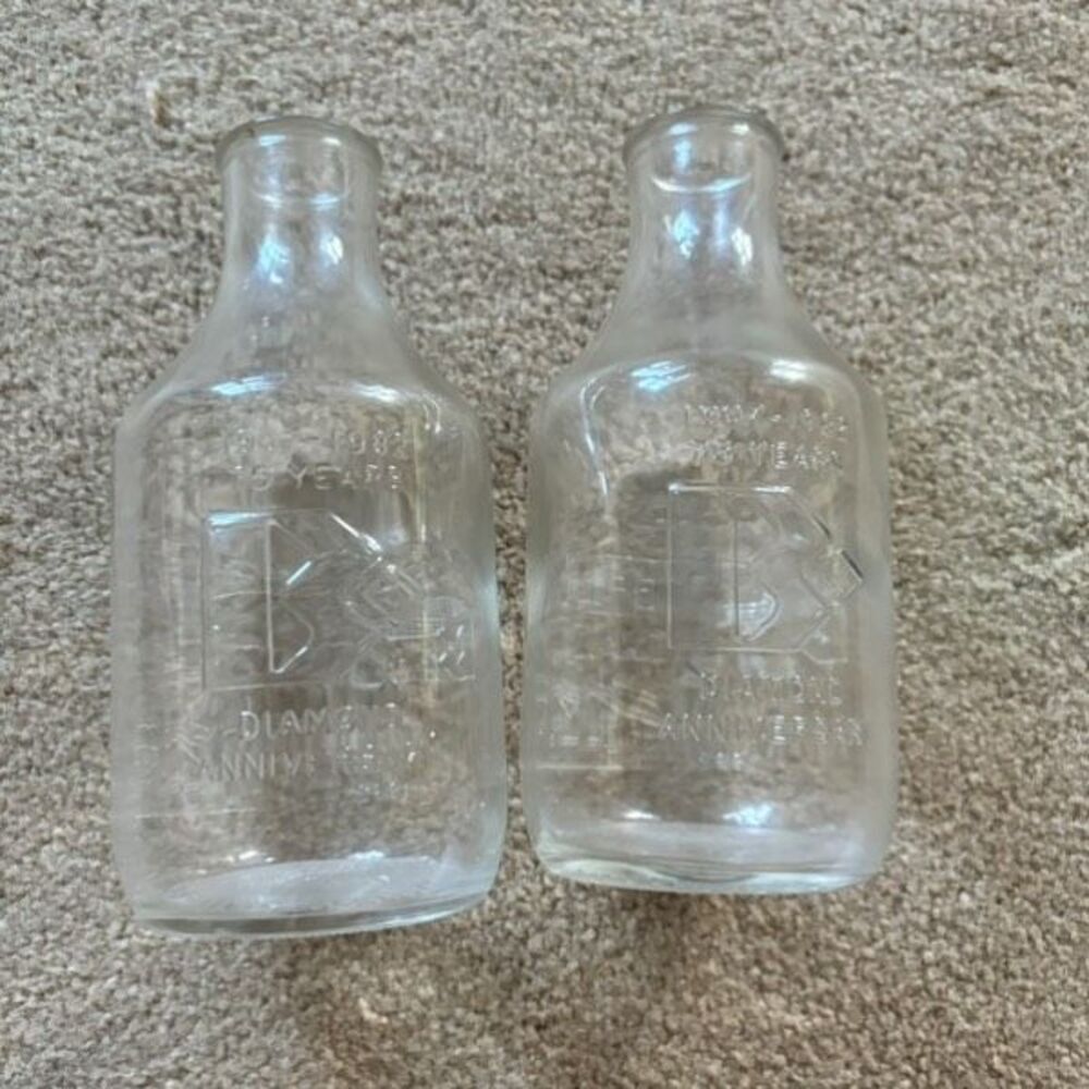 2 Brockway Glass 75th Anniversary Bottles *Read*